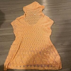 Moth Anthropologie peach linen blend crochet sleeveless hooded pullover top sz M